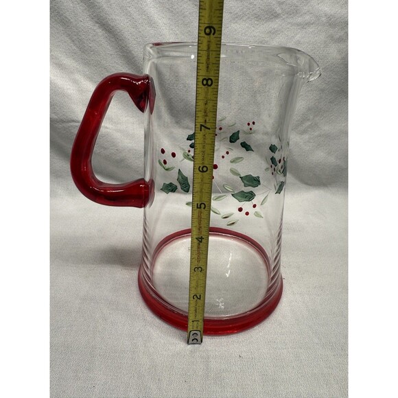 Pfaltzgraff Winterberry Pitcher red & clear etched glass holly holiday 8.75” - Picture 14 of 16